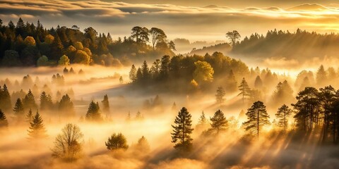 Misty Forest at Sunrise - Serene Landscape, Nature Photography, Foggy Trees, Morning Light, Atmospheric Scenery, Tranquil Woods, Dreamy Environment, Enchanted Forest, Soft Light, Natural Beauty