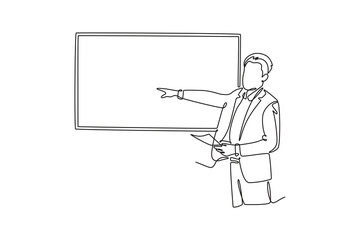 Meeting and Presentation concept. Single line draw design vector graphic illustration.