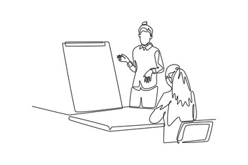 Meeting and Presentation concept. Single line draw design vector graphic illustration.