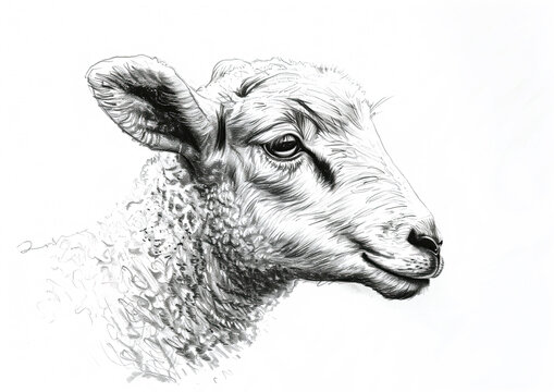 recommend clip art: Sheep, lamb. Vintage retro print, black white sheep lamb sketch ink pencil style drawing, engrave old school. Sketch artwork silhouette farm sheep lamb. Side view profile. Illustration