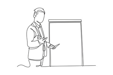 Meeting and Presentation concept. Single line draw design vector graphic illustration.