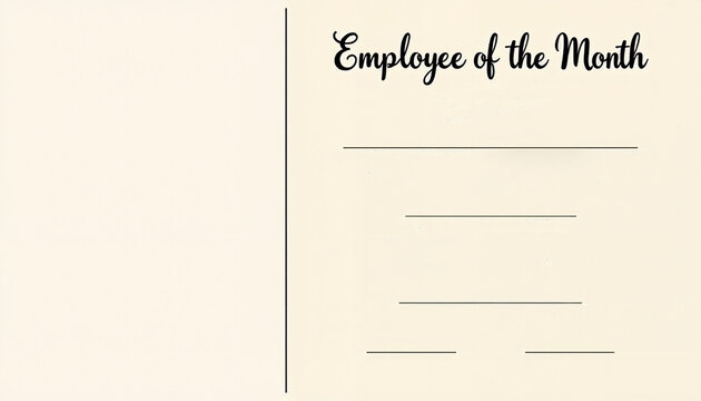 Blank Employee of the Month certificate on cream background with copy space, bonuses and rewards theme