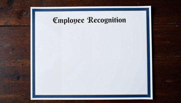 Blank employee recognition certificate on wooden table with copy space, bonuses and rewards theme 