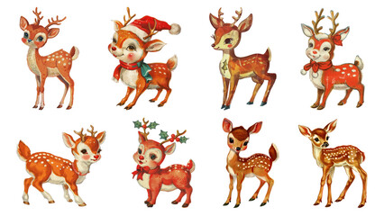 Fototapeta premium PNG vintage Christmas reindeer design element set, transparent background