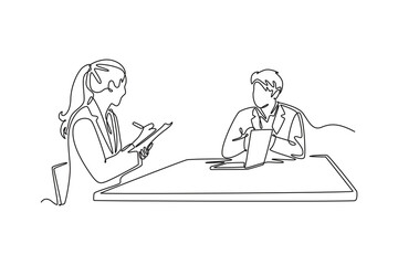 Meeting and Presentation concept. Single line draw design vector graphic illustration.