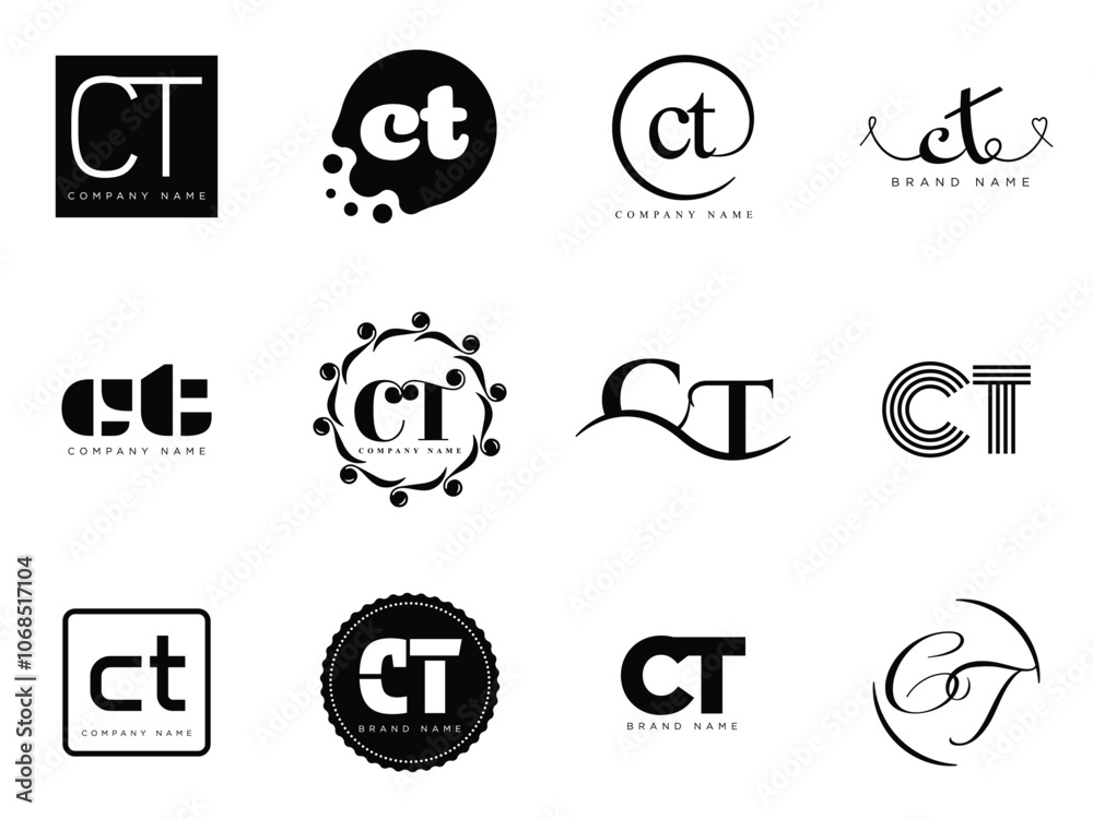 Fototapete ct logo company template. letter c and t logotype. set different classic serif lettering and modern 
