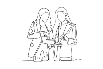 Meeting and Presentation concept. Single line draw design vector graphic illustration.