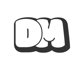 DM logo, bubble comic lettering, rounded in graffiti style black and white silhouette. Trendy preschool D and M letter text for festival party, personal initials, children funky print and web.