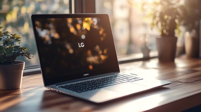Laptop on Wooden Desk by Sunlit Window