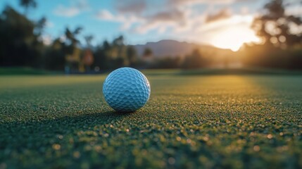 Golf Ball on Green at Sunset