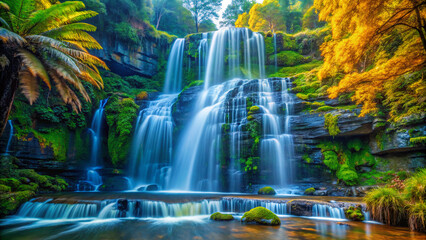 Obraz premium waterfall, water, nature, river, landscape, cascade, stream, falls, rock, forest, fall, green, flowing, rocks, stone, spring, park, natural, beauty, flow, autumn, beautiful, waterfalls, summer, moss