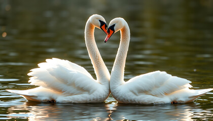 Fototapeta premium Couple of white swans in love isolated with white highlights, png