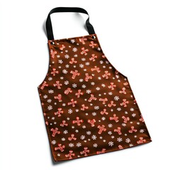 A Christmasthemed apron with gingerbread man print, kitchen accessory, photorealistic fabric texture,  white background for removing background