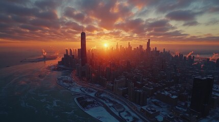 Obraz premium Breathtaking Chicago Skyline at Dawn