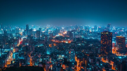 Fototapeta premium Nighttime Cityscape Illuminated by Neon Lights