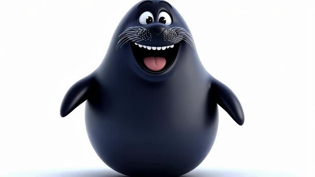 A cartoon seal is smiling with its tongue out, against a white background