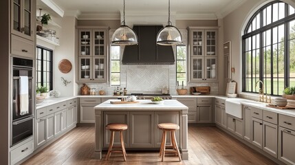 Modern Kitchen with Grey Cabinets and White Countertops