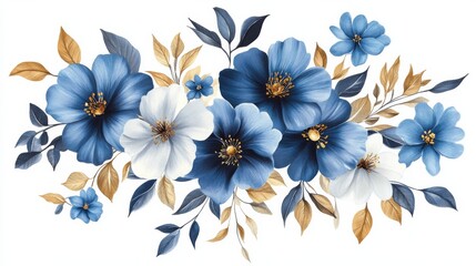 Obraz premium Blue and Gold Floral Illustration