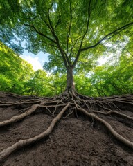 Conceptual image showcasing strong tree roots spreading deep into the earth, symbolizing stability and growth.