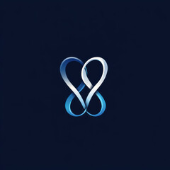 Obraz premium Abstract logo design with two interlocked infinity symbols, featuring a blue and white gradient on a dark blue background.