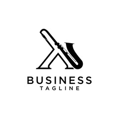 letter X with saxophone symbol modern simple logo