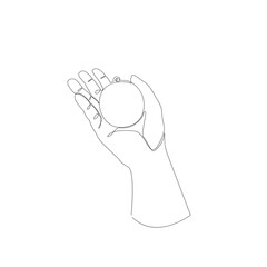 Hand hold a Christmas ball. Christmas tree decoration. Abstract vector line art illustration. Festive design element for winter. Greeting card and minimalist web banner. Doodle vector illustration