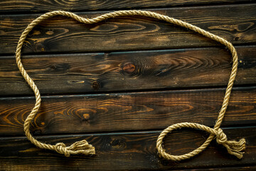 Obraz premium isolated rope mockup on wooden background top view