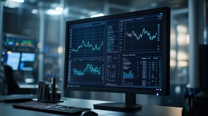 Fototapeta premium Modern Trading Desk with Graphs and Charts