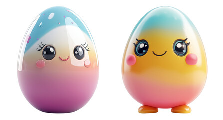 Colorful Cute Cartoon Eggs with Happy Faces