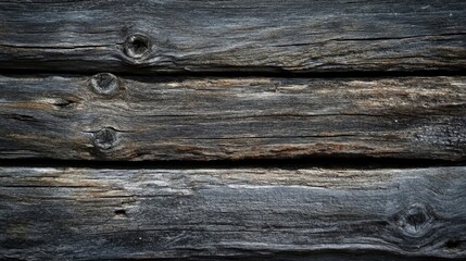 Fototapeta premium Close-up of weathered wooden planks with knots and natural grain patterns, showcasing the rustic beauty of aged wood.