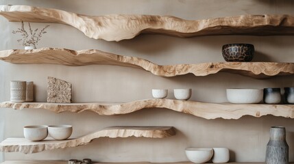 Obraz premium Organic Wooden Wall Shelving