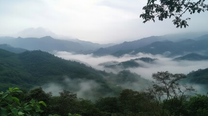 Misty mountains in Vietnam under a December sky, symbolizing the natural beauty of the season