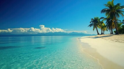 Fototapeta premium Serene December beach with clear blue water in the Philippines, representing a tropical winter