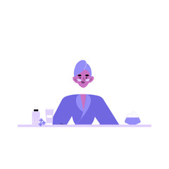 Spa Woman With Beauty Products In Flat Vector Illustration Symbolizing Relaxation, Skincare, And Self Care, Isolated On White Background