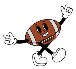 Retro mascot character of american football ball