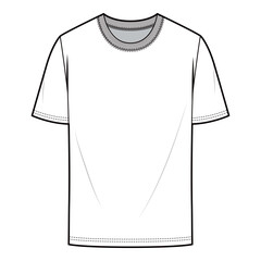 Men's Crew Neck T-shirt with Contrast Neckline, Flat Sketch, Technical Drawing

