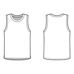 Men's Crew Neck Tank Top, Flat Sketch, Technical Drawing


