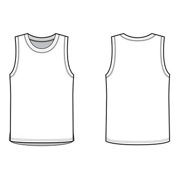 Men's Crew Neck Tank Top, Flat Sketch, Technical Drawing

