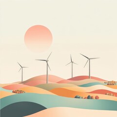 Obraz premium Minimalist Wind Turbines in Countryside Landscape