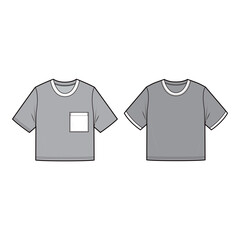 Boxy T-Shirt with Pocket and Standard Crewneck Vector

