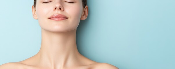 Side profile of a smooth, wrinklefree neck, soft background fading into copy space, Neck, Antiaging neck care