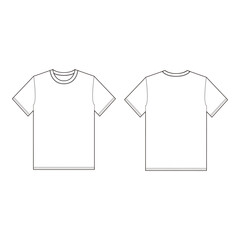 Men's Crew Neck T-shirt, Flat Sketch, Technical Drawing, Front and Back View

