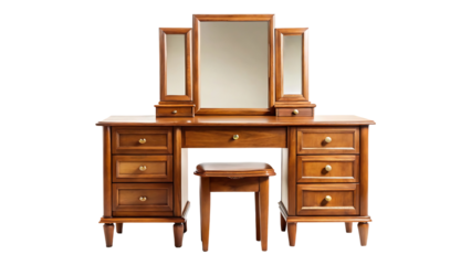 Wooden bedroom dressing table stand isolated on transparent background