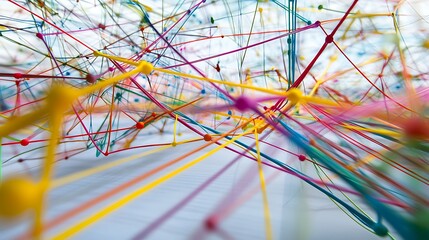 Colorful Intertwined Lines and Dots on White Background