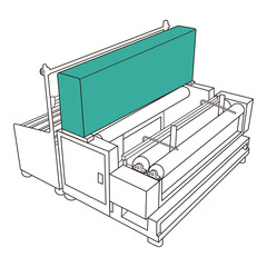 Textile Manufacturing Machine, Industrial Equipment, Line Art

