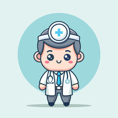Cute Doctor Vector Icon Illustration. Corona Cartoon Character. Person Icon Concept White Isolated. Flat Cartoon Style Suitable