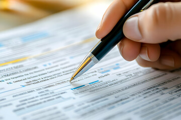 Photo Close-Up Hand Filling Tax Form with Pen