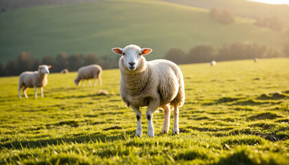 sheep, perfect lighting, open field bright background