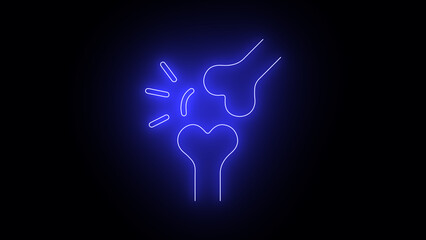 Glowing joint pain, arthritis line icon on black background. Iconic Representation of Joint Pain, Osteoarthritis, and Knee Inflammation: Medical & Therapeutic Symbols for Arthritis, Injury.