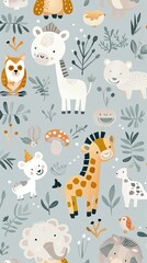 Obraz premium Safari Friends giraffes and zoo animals pattern
